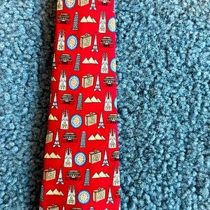 Vineyard Vines tie young man silk travel Pisa Eiffel Tower red compass pyramid